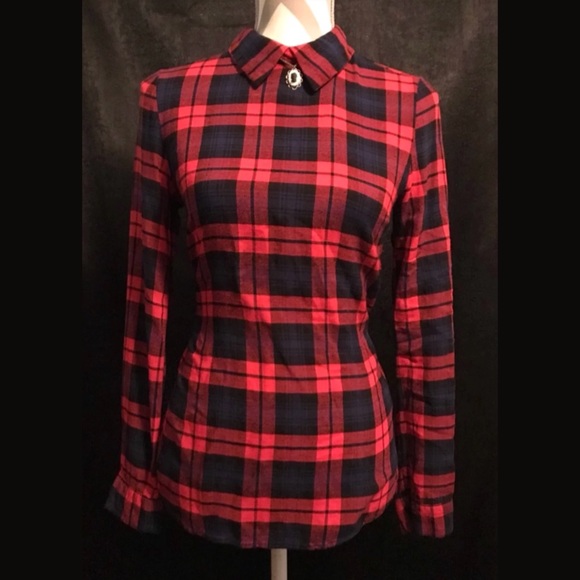Forever 21 Tops - Fall style Red & Blue Buffalo Check collar top